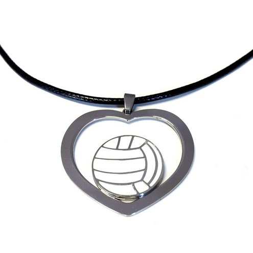 Stainless Steel Volleyball Heart Necklace Pendent With ball White Enameled