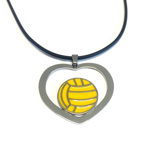 Stainless Steel Water Polo Ball Heart Necklace Pendent With ball yellow Enameled