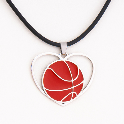 Stainless Steel Basketball Heart Necklace Pendant Enameled