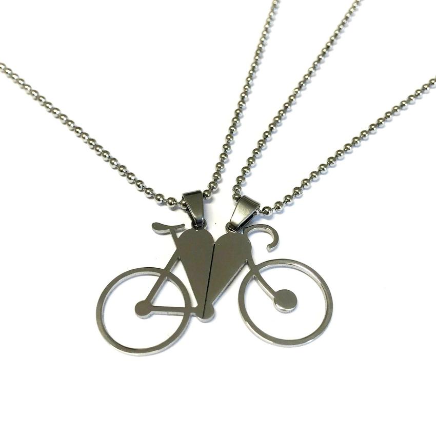 Stainless Steel necklace racing bike pendent  Him and Her  divisible  