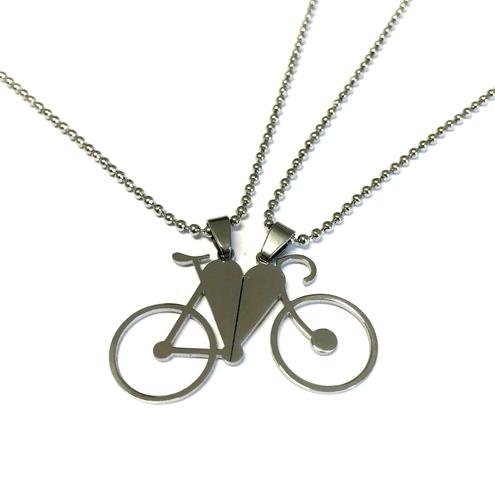 Stainless Steel necklace racing bike pendent "Him and Her" divisible