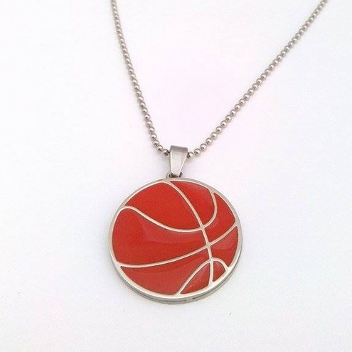 Stainless Steel Basketball Enamel Pendant with Chain