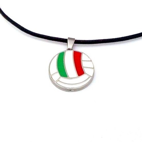 Stainless Steel Volleyball Necklace Pendant with Italian Flag Enamel
