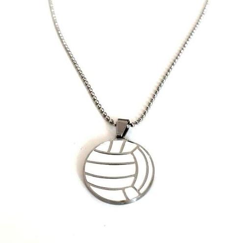Stainless Steel Ball Chain Necklace Volleyball Pendant with White Enamel