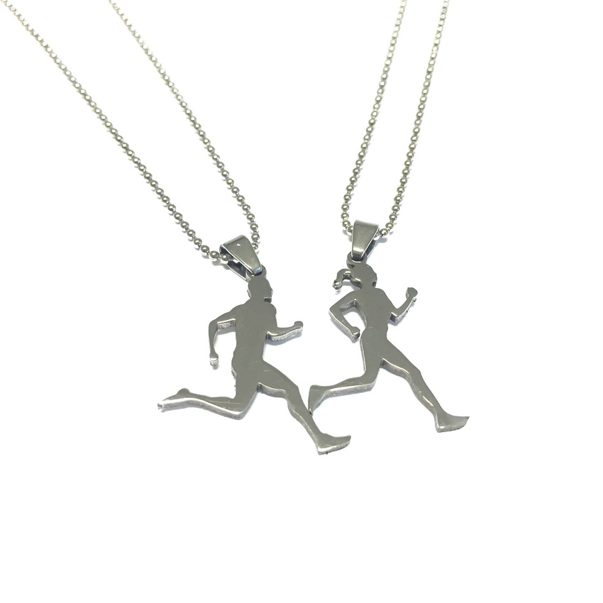 Stainless Steel Pendant  Lui e Lei  for runners with balls chain  