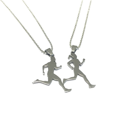 Stainless Steel Pendant "Lui e Lei" for runners with balls chain