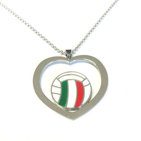 Stainless Steel Volleyball Heart Necklace Pendent With ball White,Red,Green Enameled