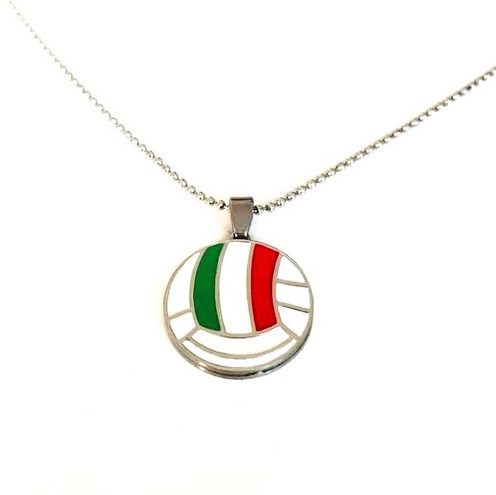 Stainless Steel Ball Chain Volleyball Necklace Pendant with Italian Flag Enamel
