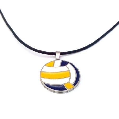 Stainless Steel Beach Volley Pendent With Ball White,Blue and Yellow Enameled