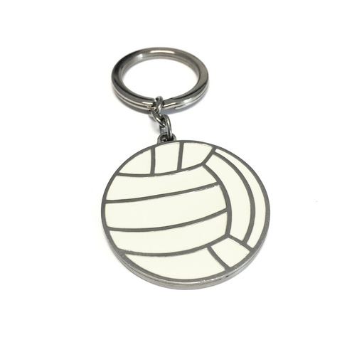 Stainless Steel Volleyball Keyring With Ball White Enameled