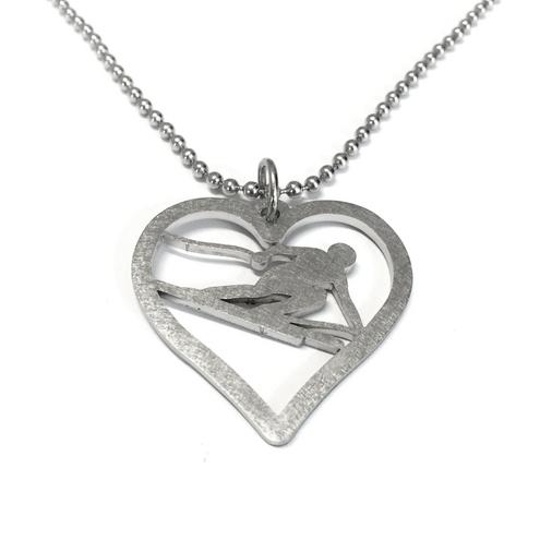 Stainless Steel Necklace pendant Heart with skier