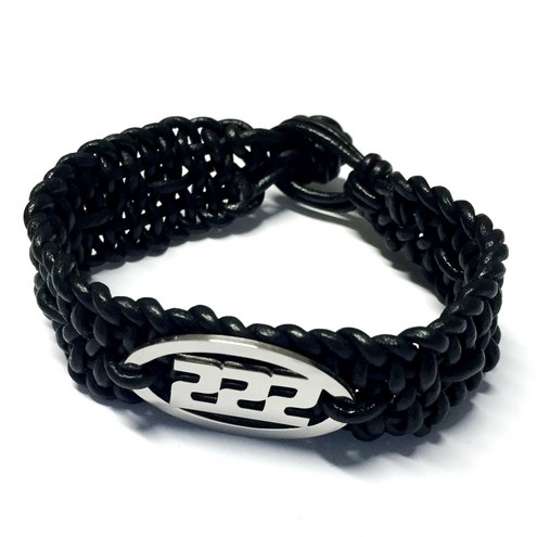 Handmade Black Leather Bracelet with 222 Tony Cairoli