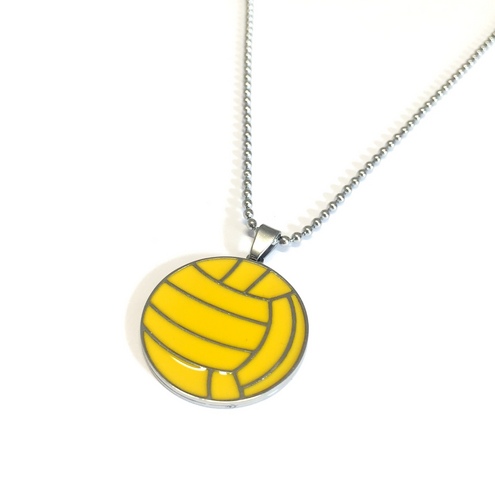 Stainless Steel Chain Necklace water polo Ball Pendant with yellow Enamel