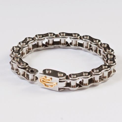 Stainless steel Biker chain bracelet with Circuito of Mugello made of yellow gold 18kt