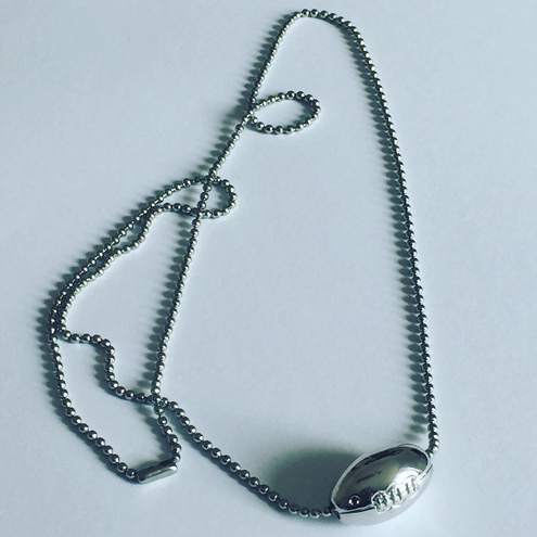 Necklace with rugby ball in  925 sterling silver and black diamond