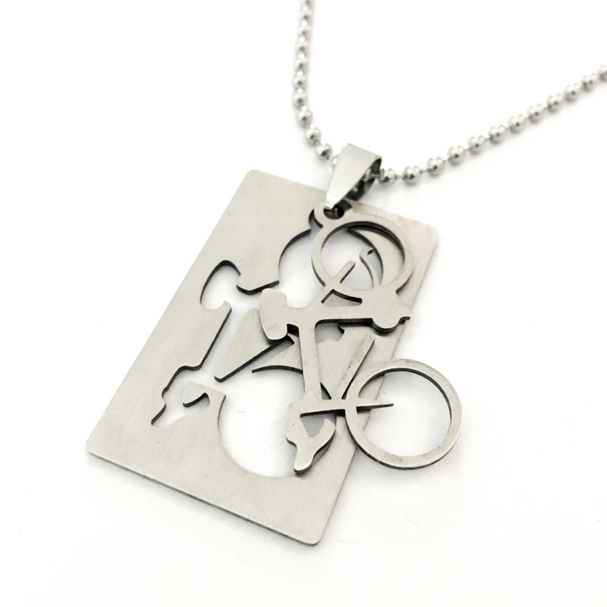 Customizable Cycling Plate Necklace in Stainless Steel  