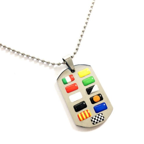 Racing Flags resin sticker flag necklace with customizable stainless steel plate on the back