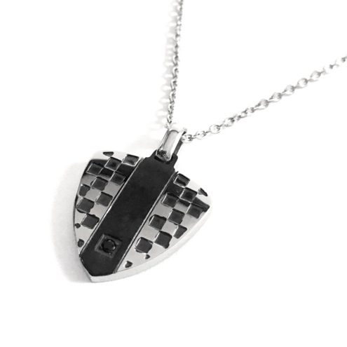 Stainless Steel Pendant Shield Flag Finish Line  with black zircon