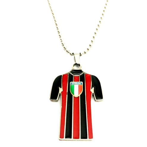 Red and black jersey necklace with Italy shield in stainless steel customizable