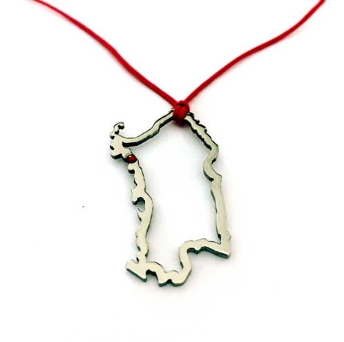 Sardinia Island silhouette pendant in stainless steel with coral in Alghero