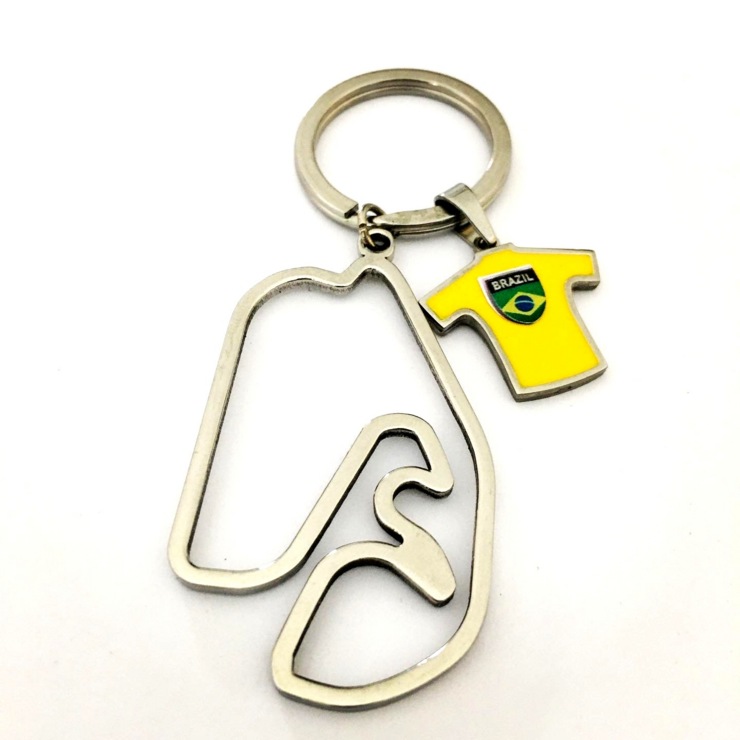 Stainless Steel Keyring Interlagos circuit with Brazil jersey charm