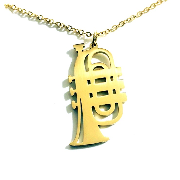 Customizable gold-plated stainless steel trumpet pendant