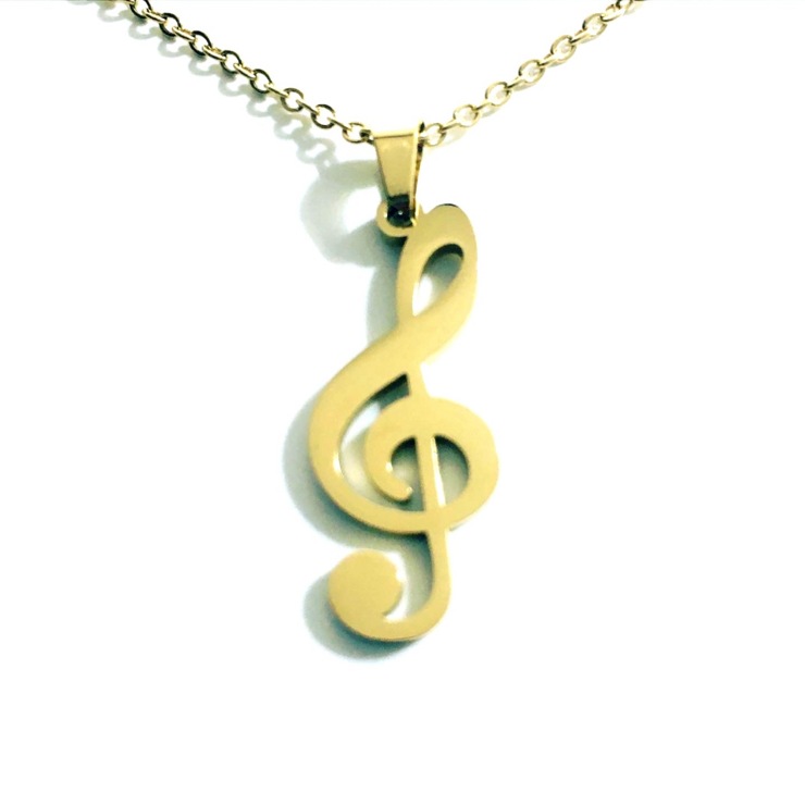 G clef pendant in gold-plated stainless steel