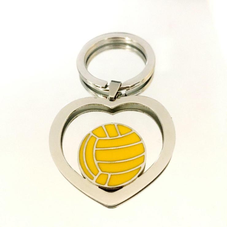 Customizable Heart Keychain with Water Polo Ball in Stainless Steel and Enamel