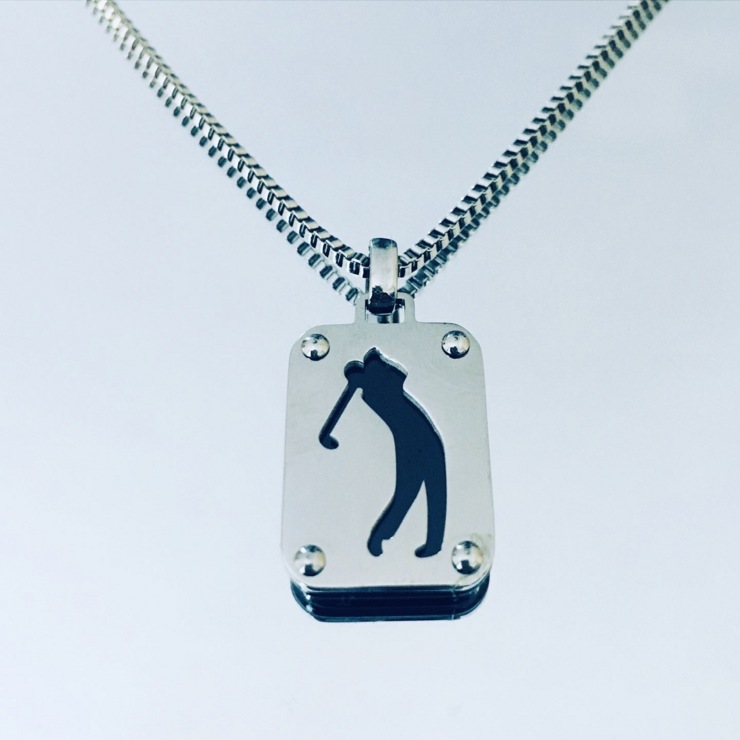 Customizable stainless steel golfer tag pendant on the back