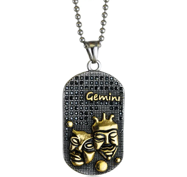 Necklace with zodiac sign GEMINI (21 May - 20 June) in 14kt gold plated 316L steel, customizable
