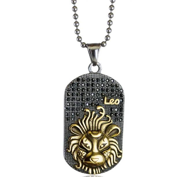 Customizable LEO zodiac sign necklace in 14kt gold plated 316L steel