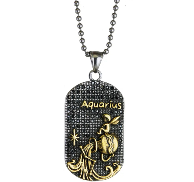 AQUARIUS zodiac sign necklace (January 20 - February 19) in 14kt gold plated 316L steel, customizable
