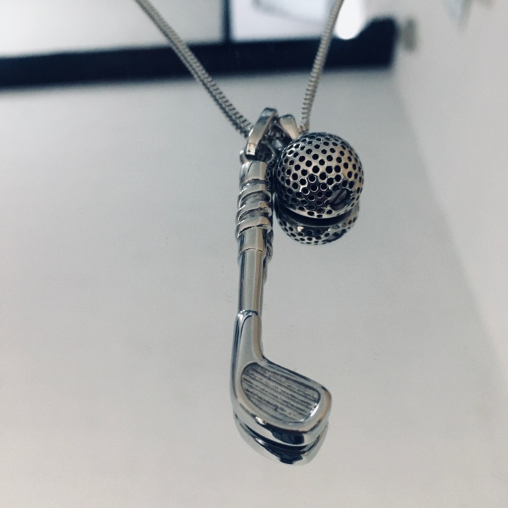 Customizable stainless steel golf club and ball necklace