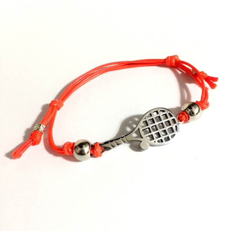 "Jannik" tennis racket bracelet with orange waxed cotton cord