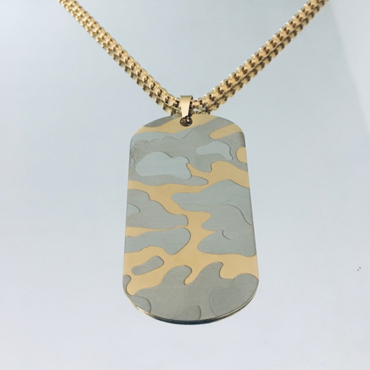 Necklace with sand camouflage military plate in stainless steel