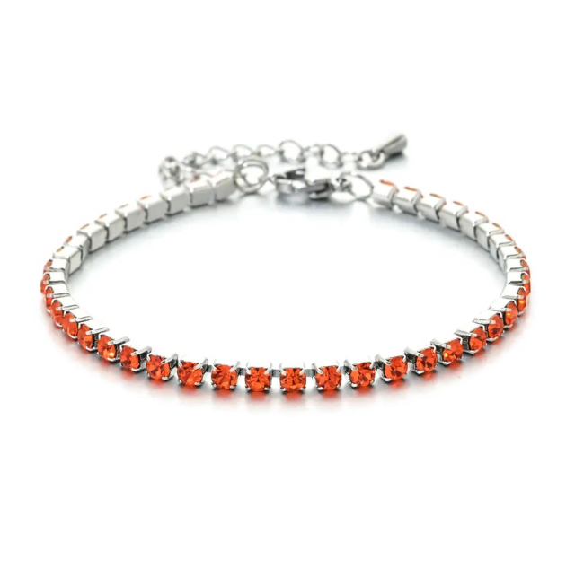Stainless Steel tennis bracelet Jannik silver plated with orange zircons