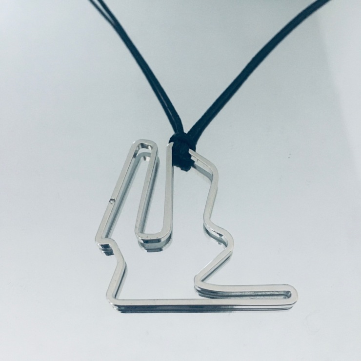 Motegi circuit pendant in stainless steel with 0.01 ct diamond
