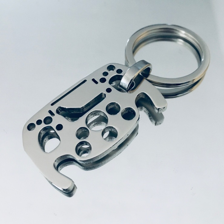 Motorsport Formula 1 steering wheel key ring with Monza circuit silhouette in stainless steel