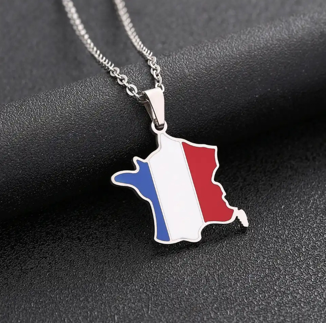 Necklace with France pendant in enamelled stainless steel