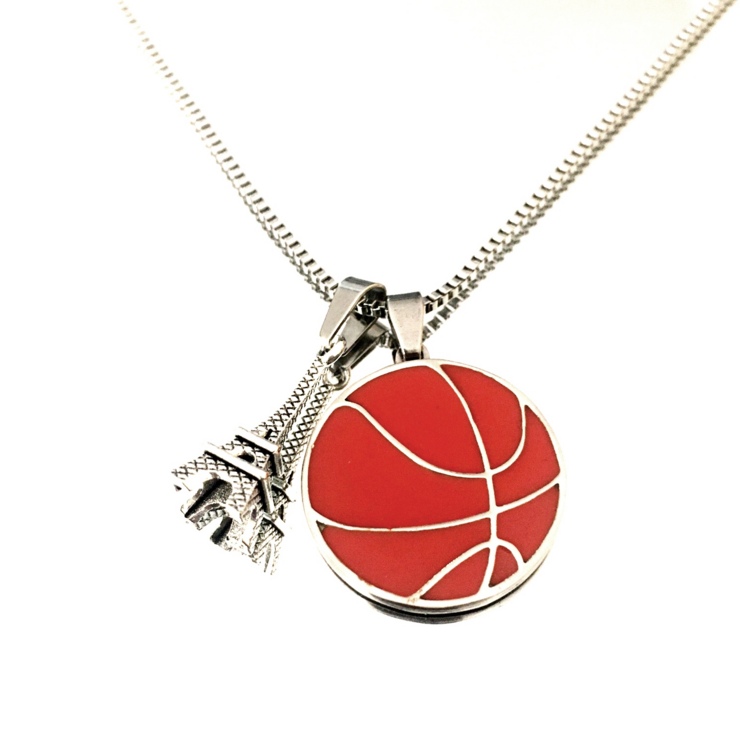 Eiffel Tower and stainless steel basketball necklace
