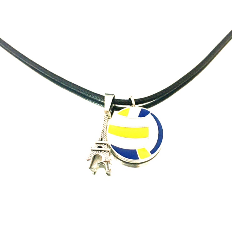 Stainless Steel Necklace with beach volleyball ball and Eiffel Tower