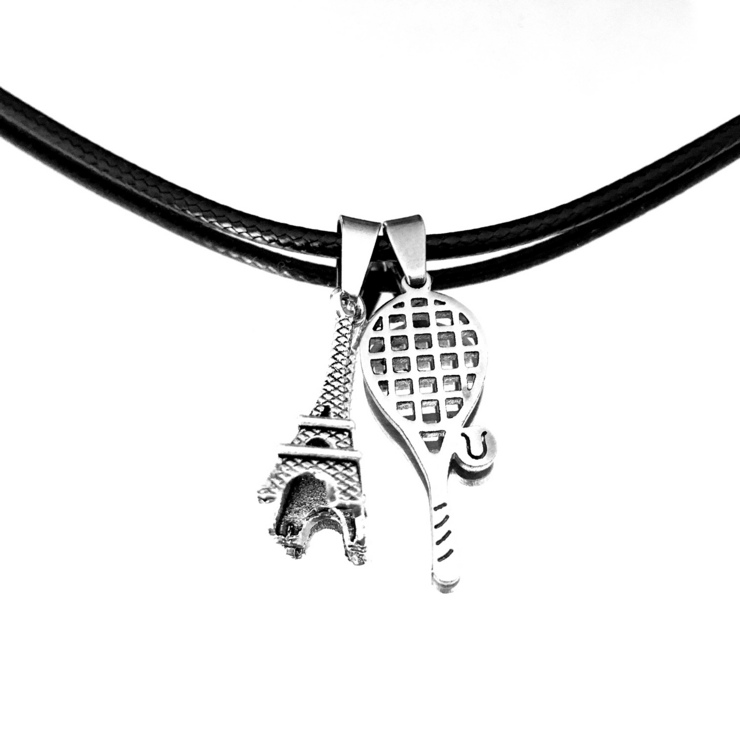 Pendants-charms Eiffel Tower and stainless steeltennis racket