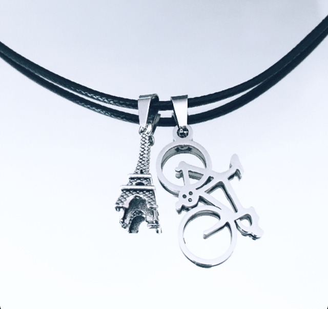 Eiffel Tower and racing bike pendants-charms in stainless steel