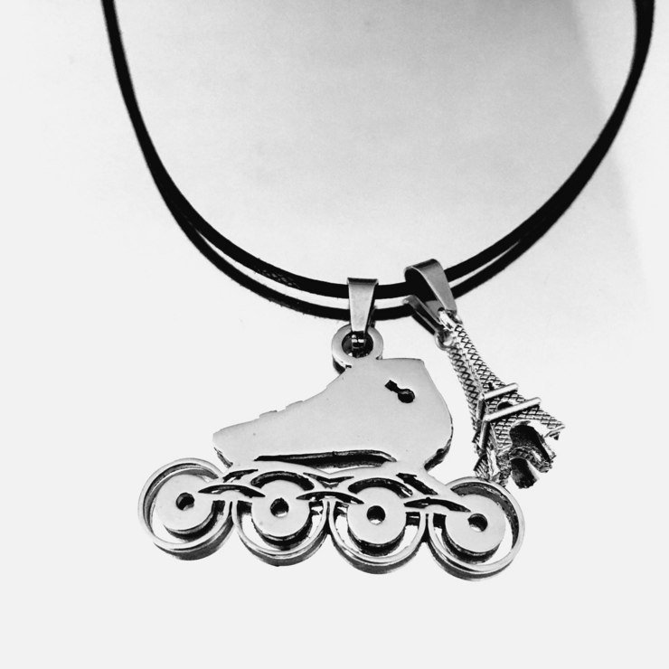 Rollerblade necklace in stainless steel and Eiffel Tower