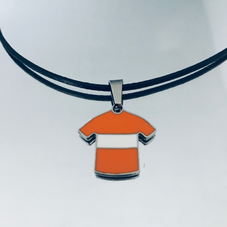 Collectible cycling: White orange mesh pendant in stainless steel