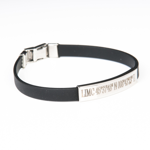 Aviation Jewelry Made in Italy: Rubber and Stainless Steel Bracelet with coordinates LIMC MALPENSA