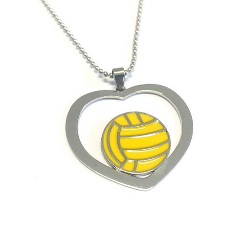 Stainless Steel Water Polo Ball Heart Necklace With ball yellow Enameled with balls chain