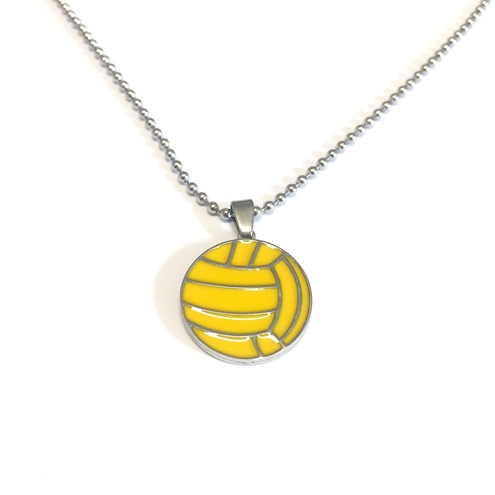 Stainless Steel Chain Necklace water polo Ball Pendant with yellow Enamel