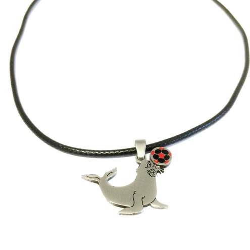 Stainless Steel "Monk Seal" Pendant Marco Nappi with Ball Enameled Red and Black
