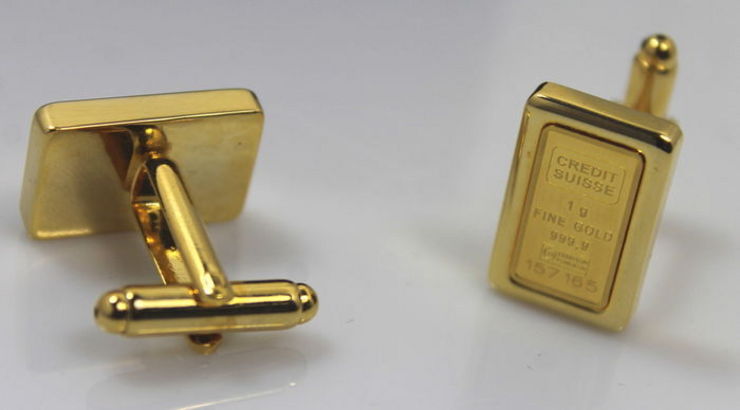 Gemelli in oro 750 con lingotti Credit Suisse numerati